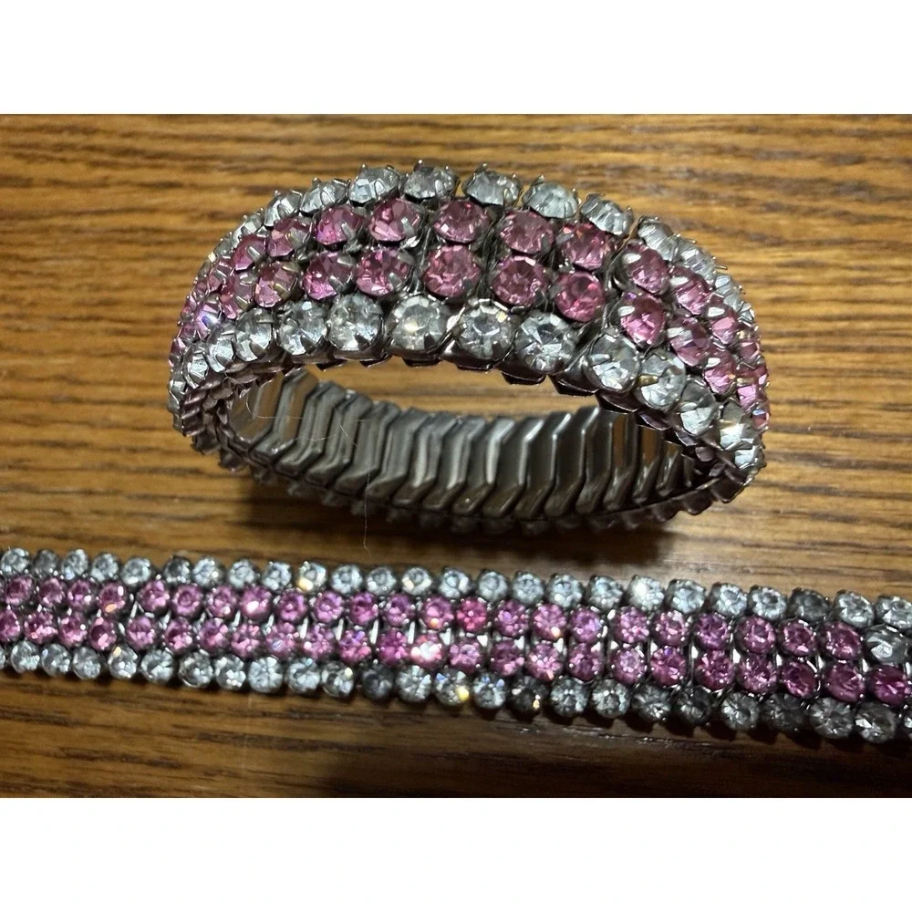 Art Deco Style Pink Clear Rhinestone Expansion Choker Necklace & Bracelet USA